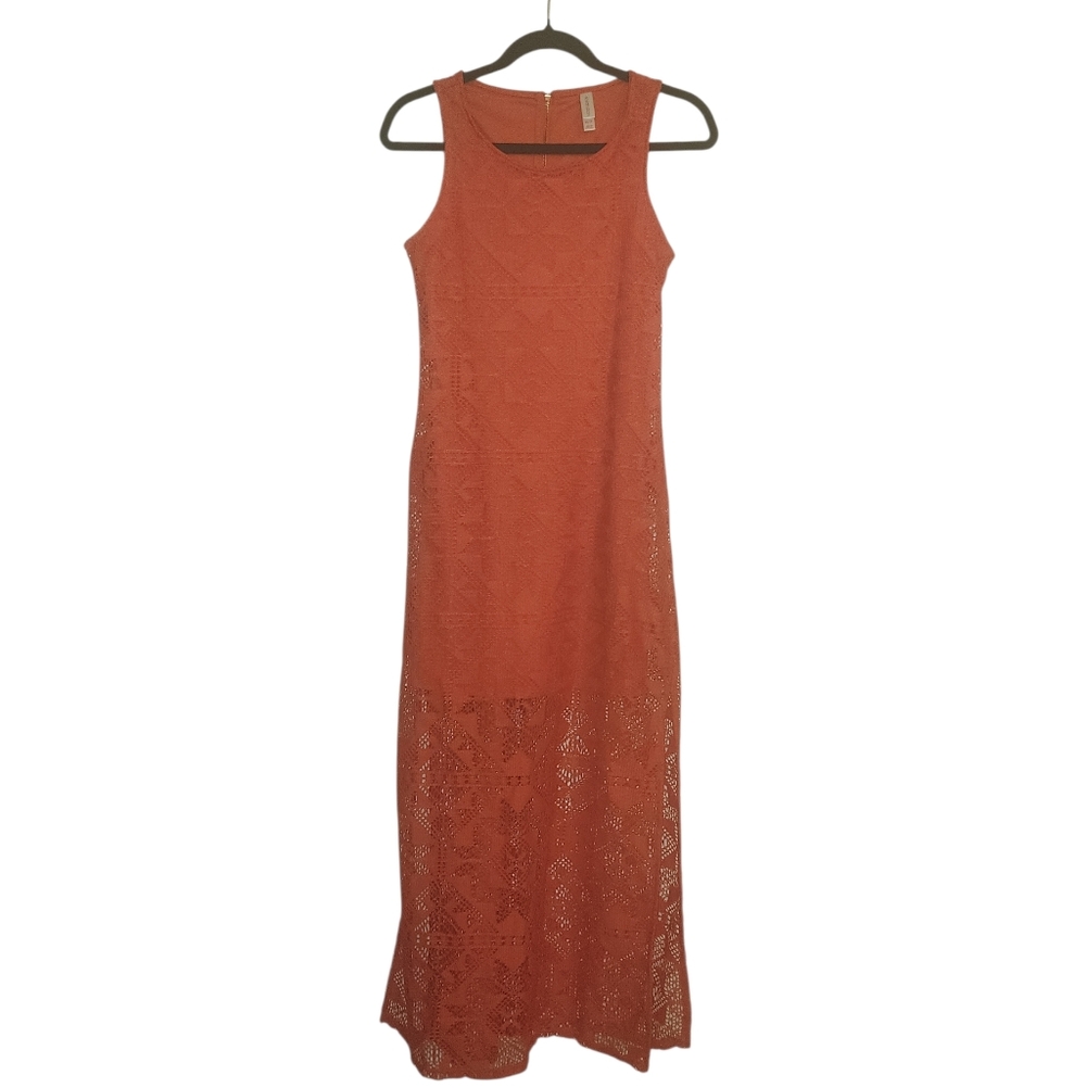 Xhilaration Sleeveless Orange Lined Crochet Knit Maxi Dress Size XS/TP
